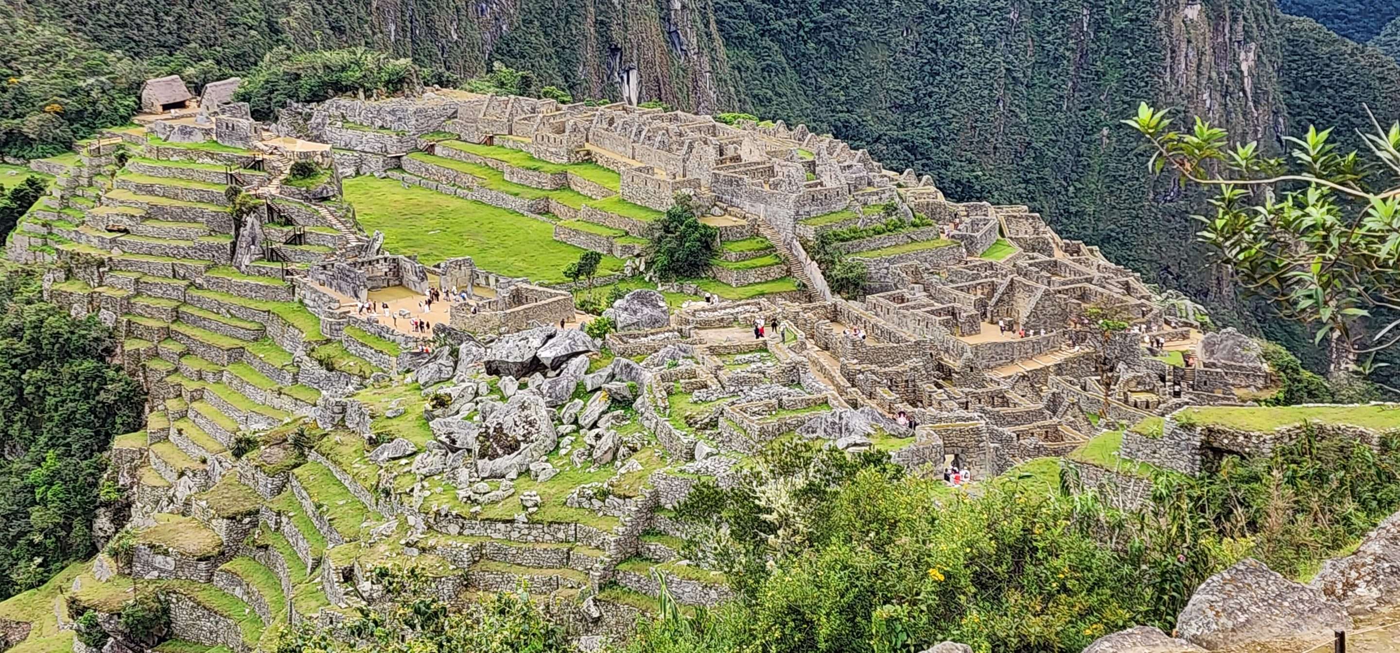 Aerial view of Machu Picchu showing the three official circuits